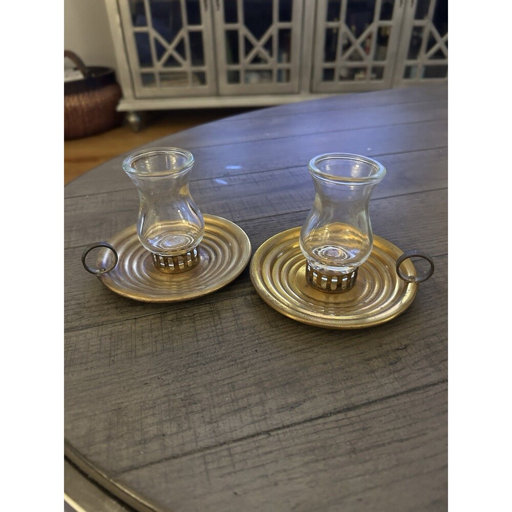 Set of 2 D’Art Craftsman Corp NY Brass Chamber Candle Holders
